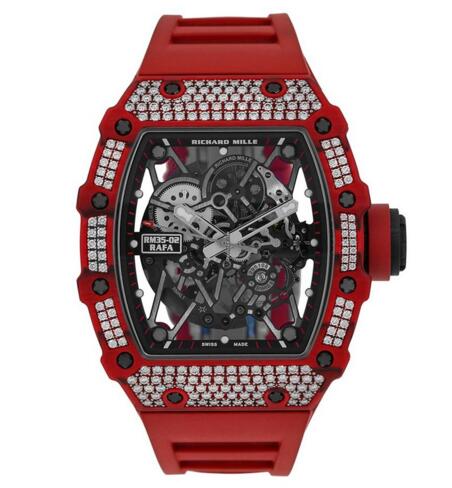 Fake Richard Mille Red Quartz-TPT Diamonds Watch RM35-02